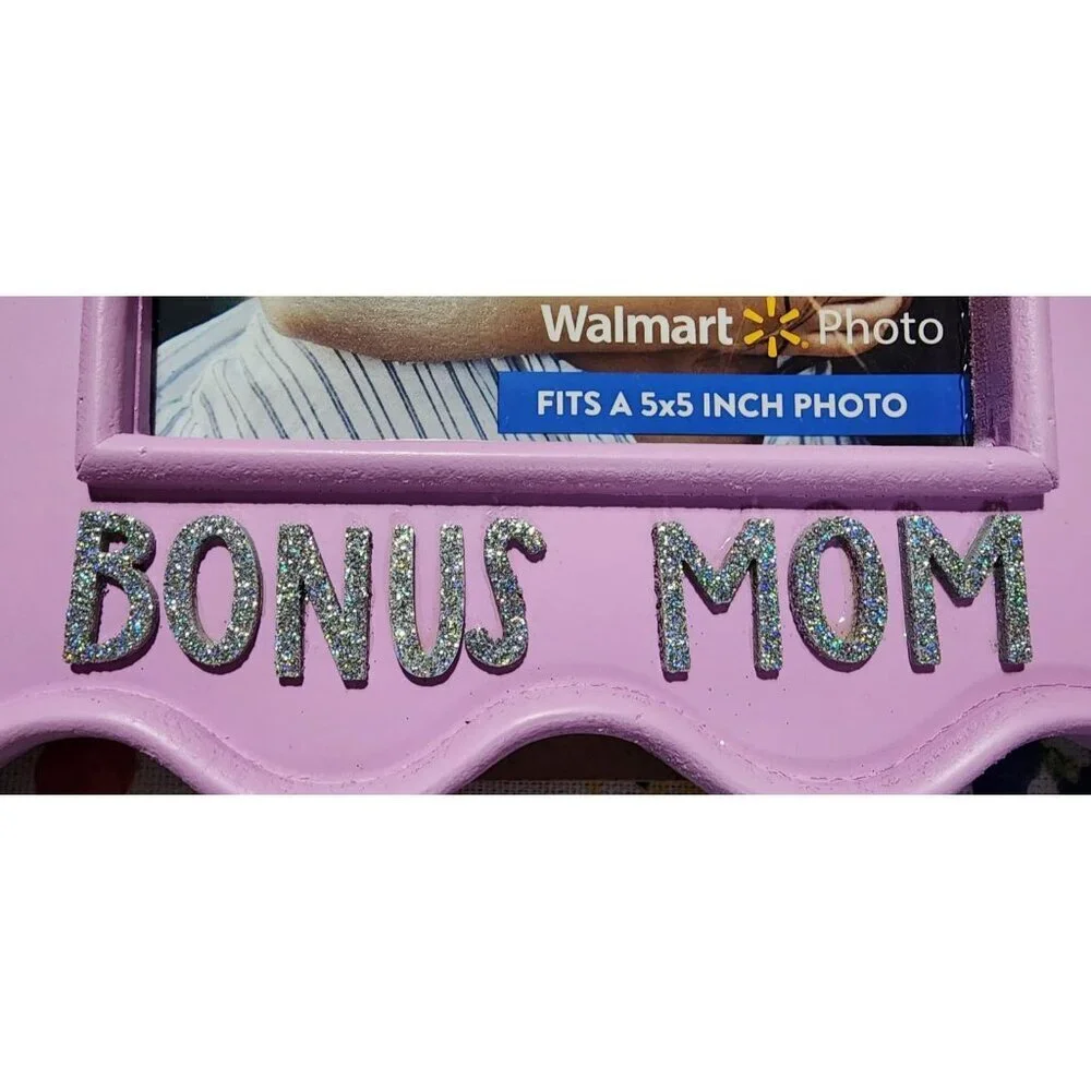 Bonus Mom Purple Wood Tabletop Picture Frame Mother's Day Birthday Gift